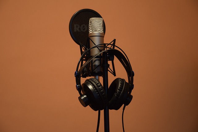 Studio microphone with headphones